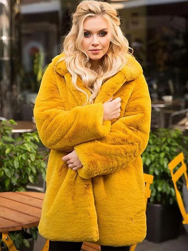 Faux Fur Coats Yellow Winter Eco-friendly Fur Coat For Women 2024